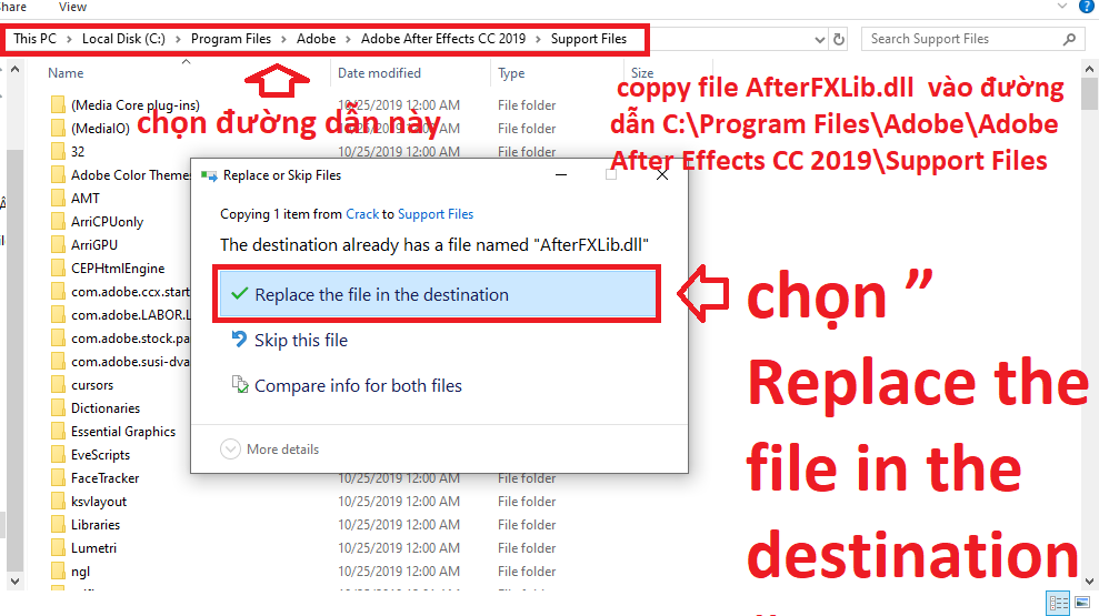 Click chọn vào “Replace the file in the destination”