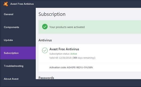 Quá trình kích hoạt Avast Mobile Security Pro Key 2019 đã thành công