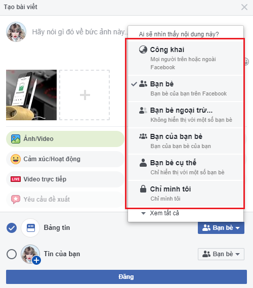 Chon doi tuong xem bai viet tren facebook